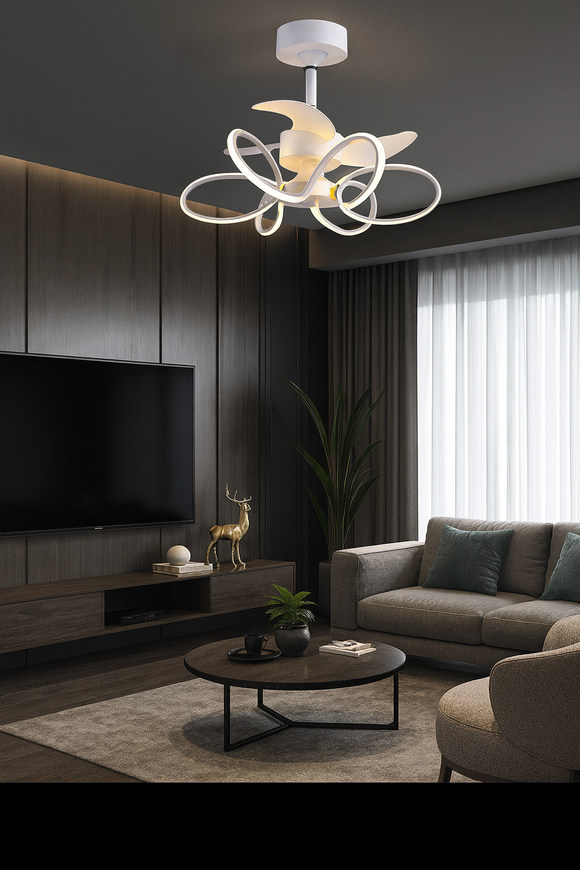 24 Inch White Profile Ceiling Light with Fan LED Chandelier