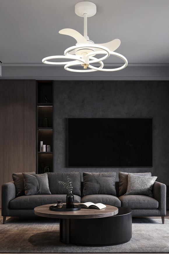 24 Inch White Profile Ceiling Light with Fan LED Chandelier