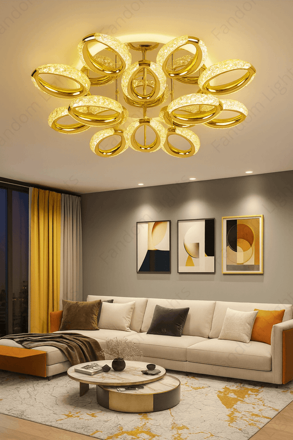 12 Lights Gold Ceiling Light Chandelier for Living Dining Room - Warm White