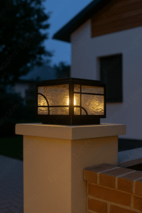 350MM Led Modern Pillar Light Black Metal Gate Lamp E27 Lantern Post - Warm White