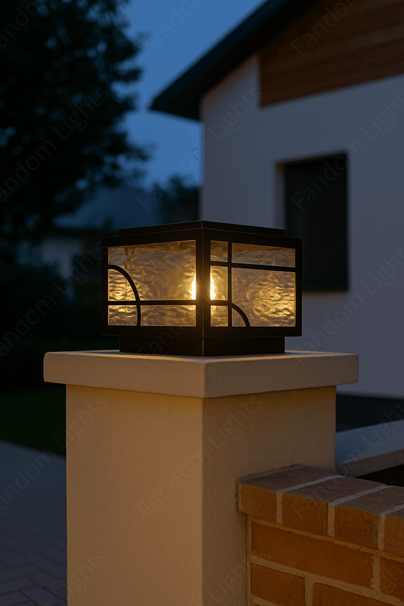 350MM Led Modern Pillar Light Black Metal Gate Lamp E27 Lantern Post - Warm White