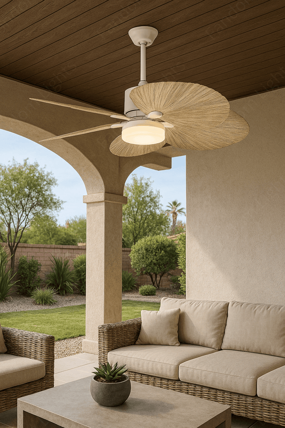 52 INCH WIND WOODEN PALM LEAF CEILING FAN REMOTE CONTROLLED WITH LIGHT