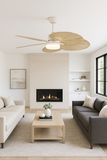 52 INCH WIND WOODEN PALM LEAF CEILING FAN REMOTE CONTROLLED WITH LIGHT