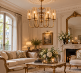 6 Light Electroplated Metal Gold Amber Glass Chandelier