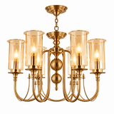 6 Light Electroplated Metal Gold Amber Glass Chandelier