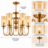 6 Light Electroplated Metal Gold Amber Glass Chandelier