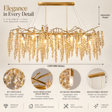 1200 MM Crystal Gold LED Tree Chandelier Light for Living Room