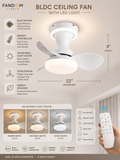 22 Inch White Low Profile Ceiling Light with Fan LED Chandelier