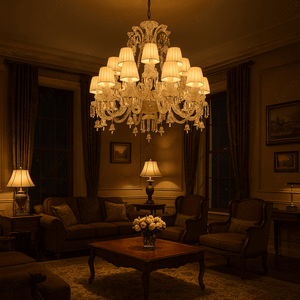 24 LIGHT SHADE CLEAR GLASS ITALIAN CHANDELIER