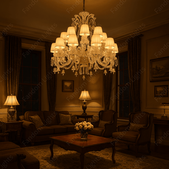 24 LIGHT SHADE CLEAR GLASS ITALIAN CHANDELIER