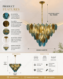 800 MM Blue Clear Glass Gold Metal LED Chandelier