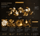 1500MM LONG GOLDEN CRYSTAL CERAMIC FLOWER CHANDELIER LIGHT
