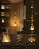 LED Glass Amber Brass Gold Pendant Lamp Ceiling Light