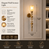 Amber Glass Vintage Gold Wall Light Living Dining Bedside Light