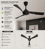 52 INCH BLACK WIND LAMP CEILING FAN REMOTE CONTROLLED