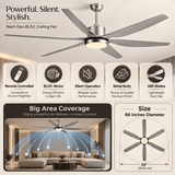 66 Inch 6  Blade Wind lamp ceiling fan remote Controlled - SIlver
