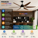 66 Inch 6  Blade Wind lamp ceiling fan remote Controlled - Light Wood