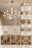 6 LIGHT White Glass ITALIAN CHANDELIER LIGHT