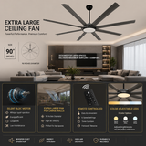 90 Inch 8 Blade Wind lamp ceiling fan remote Controlled - Grey