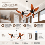 Dual Wind Wooden Palm Leaf ceiling fan remote Controlled - Dark Wood
