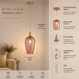 Rose Gold Glass Pendant Light for Bedside Hanging Light