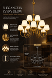 12 Light Frost Glass Brass Italian Chandelier Light for Dining Hall - Warm White