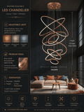 10 LIGHTS 10 RINGS ROSE GOLD BODY LED CHANDELIER HANGING LAMP - WARM WHITE