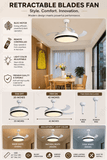 White Black Ceiling Fan Chandelier with Remote Control 4 Retractable ABS Blades - Warm White