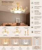 Invisible Golden Rings Ceiling Fan Chandelier with Remote Control 4 ABS Blades - Warm White