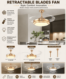 Golden Ceiling Fan Chandelier with Remote Control 4 Retractable ABS Blades - Warm White