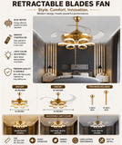 Cuvry Gold Modern Ceiling Fan Chandelier and Remote Controled for Living Room Drawing Room - Warm White