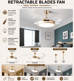 Gold Modern Ceiling Fan Chandelier and Remote Controlled for Living Room Drawing Room - Warm White
