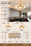 Invisible Gold Rings Ceiling Fan Chandelier with Remote Control 4 Retractable ABS Blades - Warm White