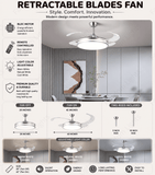 Silver Modern Ceiling Fan Chandelier and Remote Controled for Living Room Drawing Room - Warm White