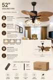 52 INCH WIND WOODEN PALM LEAF CEILING FAN REMOTE CONTROLLED With 3 Lights - DARK WOOD