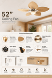 Tropical Ceiling Fan with LED Light and Remote Control 52 Inch Palm Reversible Fan Light 5 Leaf Blades