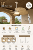 52 INCH WIND WOODEN PALM LEAF CEILING FAN REMOTE CONTROLLED WITH LIGHT