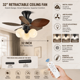 32 INCH 6 BLADE PALM WIND LAMP CEILING FAN WITH CHANDELIER - DARK WOOD