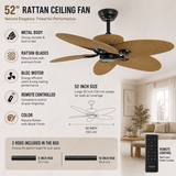 52 Inch Wind Beige Rattan Palm Leaf ceiling fan remote Controlled