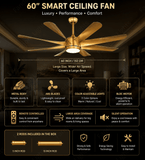 60 Inch 8 Blades Matt Gold Ceiling Fan with LED Light and Remote Control