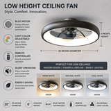 500MM Black Low Ceiling Light with Fan LED Chandelier - Warm White