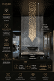 Clear Glass STONE LED DOUBLE HEIGHT STAIR CHANDELIER - WARM WHITE