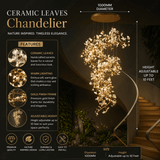 Ceramic Leaves DOUBLE HEIGHT Double Layer DUPLEX CHANDELIER - WARM WHITE
