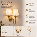 2 Light Brass Wall Light for Living Room Drawing Room Bedroom - Warm White