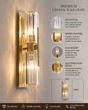 2 Light Glass Crystal Gold Metal Wall Light for Home - Warm White