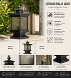 Square Pillar Light Antique Gate Light E27 Lantern Lamp Post E27 (Color : Black)