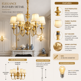 6 Light Frost Shade Brass Italian Chandelier Light for Dining Hall