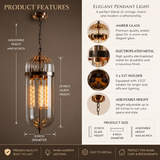 Amber Glass Gold Metal Pendant Light Bedside Hanging Corner Light - Warm White