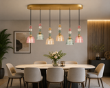 6 Light Long Chandelier With Oval Plate For Dining Area - Warm White
