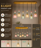 6 Light Long Chandelier With Oval Plate For Dining Area - Warm White